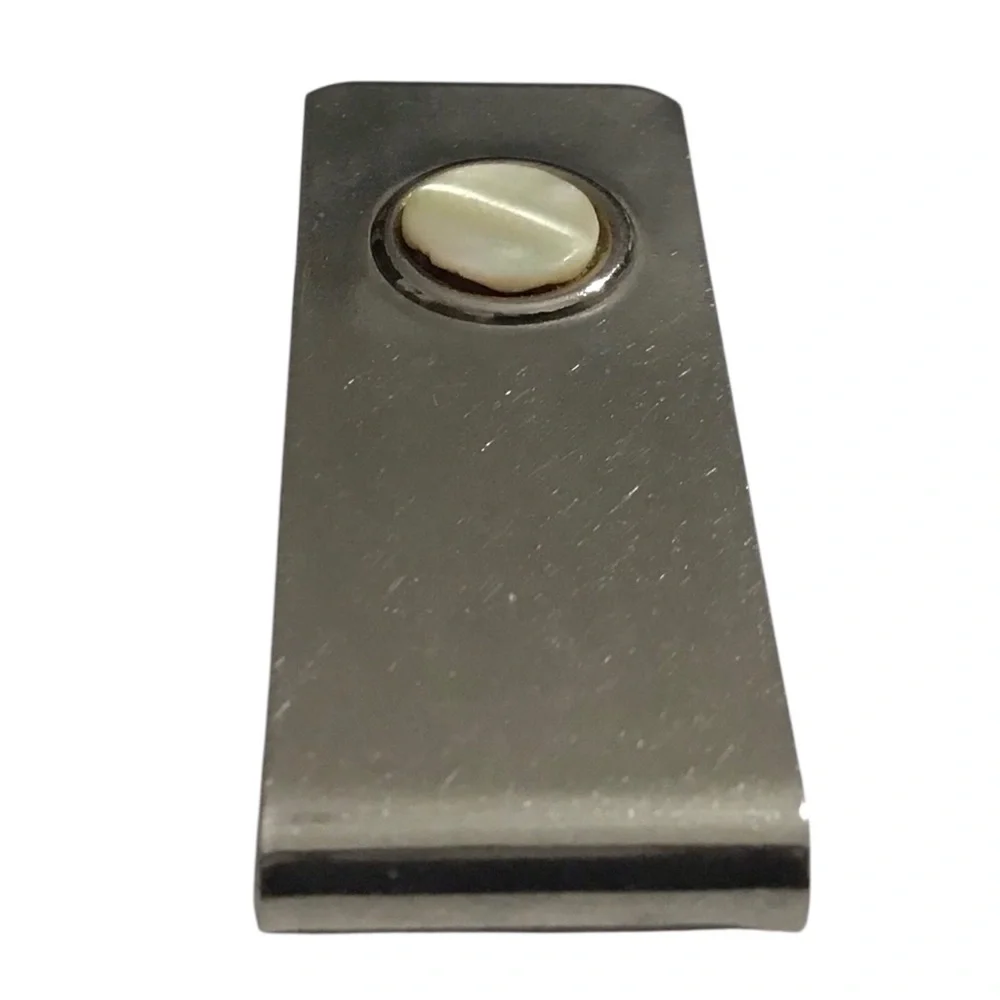 Money Clip Mother Of Pearl Vintage Silver Tone Vintage